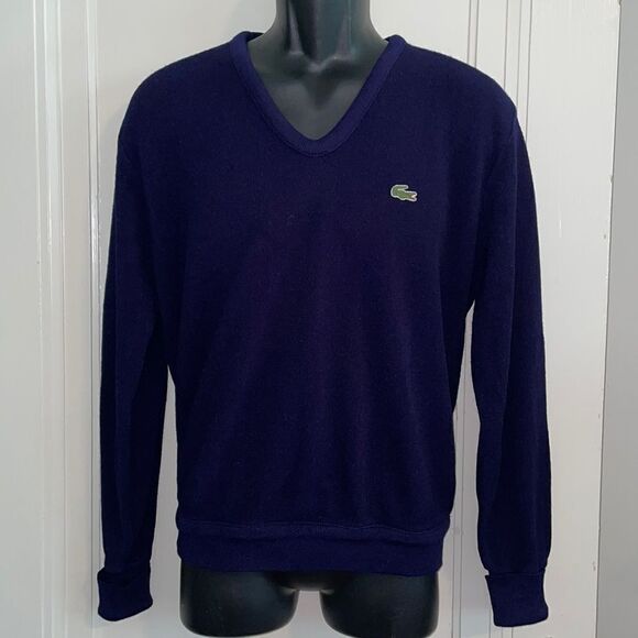 Vtg 80s Lacoste navy blue V neck sweater - Picture 1 of 11